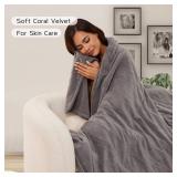 Electric Heated Blanket 50\"x60\" Throw Size, Soft Coral Fleece with 4 Heating Levels and 3 Hours Auto-Off, Machine Washable, Cozy Plush Fabric for Home, Light Grey - Retail: $40