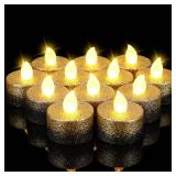 Rossesay 24 Pcs Flameless LED Tea Lights Gold Black Glitter Flickering Fake LED Candles Tealights Battery Operated Romantic Anniversary Decorations Winter Decor for Valentines Wedding Christmas Party 