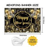 MEHOFOND Happy New Year Backdrop Hello 2026 NYE Cheers Party Decorations Gold Black Photography Background Kiss Me at Midnight New Year