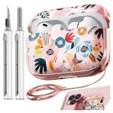 Inesore Pink for AirPods Pro 3 Case 2025 with Lock, for Women Girly Floral Cute Case Compatible with Apple Airpods Pro 3rd Generation Cover, with Phone Stand,Keychain & Cleaner Kit -Pink Flower - Reta