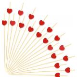 50pcs Red Heart Cocktail Picks 4.7\" Long Fruit Sticks Food Toothpicks Sandwich Appetizer Charcuterie Skewers, Handmade of Bamboo Wood, for Birthday, Wedding, Valentines Day Decoration Party Supplies 
