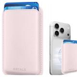 KRTALS Magnetic Wallet Cell Phone Card Holder for Phone Case, Stronger Magnetic RFID Leather Phone Wallet Stick on Series of iPhone 17/16/15/14/13/12 and Pro/Promax, Light Pink - Retail: $10