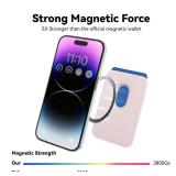 KRTALS Magnetic Wallet Cell Phone Card Holder for Phone Case, Stronger Magnetic RFID Leather Phone Wallet Stick on Series of iPhone 17/16/15/14/13/12 and Pro/Promax, Light Pink - Retail: $10