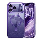 Glitter for iPhone 17 Pro Case with Eye-catching Integrated Lens Protection, [Sparkly Bling Back Panel] [Seamless Work with Magsafe] Cute Women Girly Magnetic Phone Case for iPhone 17 Pro 6.3\" Purple