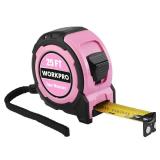 WORKPRO 25FT Pink Tape Measure, 1/8 Fractions Easy Read Measuring Tape, Retractable Nylon Coating Measurement Tape Accuracy 1/32, Magnetic Hook, Belt Clip, Rubber Protective Casing - Pink Ribbon - Ret