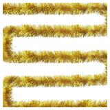 Jishi 50 FT Christmas Garland Gold Tinsel Garland Christmas Tree Decorations - Non-Lit Xmas Holiday Decor Outdoor Indoor Home Garden Outside Wedding Party Artificial Thick Gold Decorative Garland