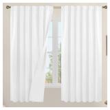 LAMIT 100% White Blackout Curtains for Bedroom, 63 Inches Polyester Textured Thermal Curtains Back Tab and Rod Pocket Burlap Panels with White Liner for Farmhouse/Living Room, 2 Panels, 52 x 63 Inch -