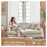 LAMIT 100% White Blackout Curtains for Bedroom, 63 Inches Polyester Textured Thermal Curtains Back Tab and Rod Pocket Burlap Panels with White Liner for Farmhouse/Living Room, 2 Panels, 52 x 63 Inch -