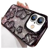 Changjia Glitter 3D Flower Case for iPhone 16 Plus,Cute Luxury Floral Design with Gradient Bling Sparkly Paper TPU Plating Bumper Clear Shockproof Women Girls Phone Case for iPhone 16 Plus 6.7\",Purpl