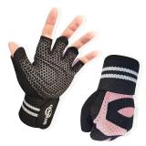 Govblus Workout Gloves for Men and Women with Wist Support, Exercise Gloves for Weight Lifting, Cycling, Gym Gear, Training, Fingerless, Breathable and Snug fit (Pink, Large) - Retail: $13