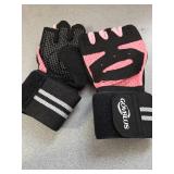 Govblus Workout Gloves for Men and Women with Wist Support, Exercise Gloves for Weight Lifting, Cycling, Gym Gear, Training, Fingerless, Breathable and Snug fit (Pink, Large) - Retail: $13