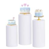 Babenest White Cylinder Pedestal Stand Covers Set of 3, Spandex Vintage Fitted Round Pedestal Covers, Elastic Cloth Pillar Plinth Cover for Birthday Wedding Party Reception Decoration(Without Stands) 