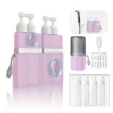 YOTIME 4in1 Travel Bottles Set, Vacuum Silicone Suction Cup for Smooth Walls, TSA Approved Leak Proof Travel Size Containers for Toiletries, Shampoo, Body Wash and Conditioner, Pink - Retail: $19