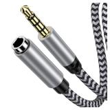 HOOTEK Headphone Extension Cable 6FT 3.5mm Male to Female Stereo Audio Extension Cable with Microphone Nylon Braided Aux Adapter Extender Cord for Headset iPhone iPad Smartphones Tablets Media Players