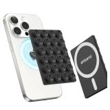 amBand Magnetic Sticky Phone Suction Grip for MagSafe, Removable for Wireless Charging, Durable Magnet Silicone Portable Mount Stand for iPhone 12 13 14 15 16 17 Series, Hands-Free Video/Selfie, Black