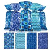 Blulu 50Pieces Hanukkah Cellophane Treat Bags Chanukah Gift Bags Blue Jewish Holiday Theme Candy Present Supplies Plastic Clear Goodie Favors for Hanukkah Decorations - Retail: $9