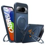 TORRAS 360Â°Spin Magnetic Stand for Google Pixel 9 Pro Case/Pixel 9 Case, 12FT Military Protection, Compatible with Magsafe, Shockproof Translucent Slim Pixel 9 Pro Phone Case with Ring Holder, Blac