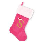 BELISHMIE 20-inch Personalized Pink Faux Velvet Stocking with Embroidered Gold Letter â Luxurious Christmas Decoration and Gift, Plush Finish (Pink-S) - Retail: $12