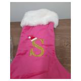 BELISHMIE 20-inch Personalized Pink Faux Velvet Stocking with Embroidered Gold Letter â Luxurious Christmas Decoration and Gift, Plush Finish (Pink-S) - Retail: $12