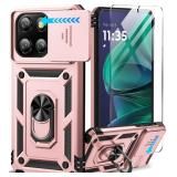Taisairu for Motorola Moto G Stylus 2025 Case with Screen Protector & Slide Camera Lens Cover, Built-in Ring Stand Shockproof Protective Phone Case for Moto G Stylus 5G 2025 Case (Rose Gold) - Retail: