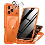 seacosmo for iPhone 17 Pro Case, Full Body Bumper with Built-in Tempered Glass Privacy Screen and Camera Lens Protector, Compatible with MagSafe, Shockproof 17 Pro Phone Case, 6.3\", Orange - Retail: 