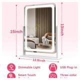 ROLOVE Vanity Mirror with Lights, 12.6\"Ã15\" LED Makeup Mirror, Lighted Makeup Mirror with Lights, Smart Touch Control Dimmable 3 Modes Light, Lighted Up Mirror for Makeup Desk, Bedroom, Dressing 