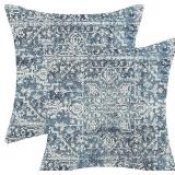 AEIOAE Boho Pillow Covers 20x20 Inch Set of 2,Carpet Pattern Throw Pillows Case,Navy Blue Ethnic Design Outdoor Decorative Square Linen Farmhouse Decor Cushion Covers for Home Sofa Bed Couch - Retail: