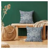 AEIOAE Boho Pillow Covers 20x20 Inch Set of 2,Carpet Pattern Throw Pillows Case,Navy Blue Ethnic Design Outdoor Decorative Square Linen Farmhouse Decor Cushion Covers for Home Sofa Bed Couch - Retail: