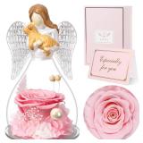 Sunia Memorial Dog Gift - Glass Angel & Dog Figurine with Real Preserved Rose, Sympathy Gifts for,Mothers Day Christmas Birthday Gift for Women Mom (Pink) - Retail: $10