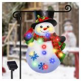Lighted Christmas Garden Flag for Outside,8 Modes Led Snowman Yard Flags 12x18 Double Sided, Winter Outdoor Decorations for Home Porch Patio (Snowman-12x18)