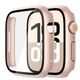 Misxi 2 Pack Tempered Glass Case Compatible for Apple Watch Series 11 (2025) Series 10 42mm, Hard PC Screen Protector Overall Protection Scratch-Resistant Cover for iWatch, 1 Rose Gold + 1 Transparent