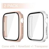 Misxi 2 Pack Tempered Glass Case Compatible for Apple Watch Series 11 (2025) Series 10 42mm, Hard PC Screen Protector Overall Protection Scratch-Resistant Cover for iWatch, 1 Rose Gold + 1 Transparent
