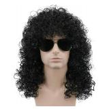 karlery 70s 80s Mens Long Curly Black Wig Afro Punk Rocker Halloween Party Costume Wig - Retail: $21