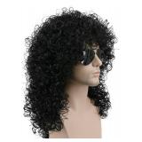 karlery 70s 80s Mens Long Curly Black Wig Afro Punk Rocker Halloween Party Costume Wig - Retail: $21