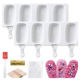 Juome Cake Pop Mold Kit, 8 Cavities Small Cakesicle Molds Silicone with 100 Wooden Sticks & 100 Packaging Bags with Ties, Cake Pop Maker Supplies Accessories, Baking Tools for Home Baking Desserts - R