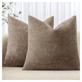 MIULEE Pack of 2 Decorative Throw Pillow Covers Soft Chenille Throw Pillows Solid Neutral Farmhouse Textured Cushion Covers for Couch Sofa Bedroom Living Room 18x18 Inch, Taupe Grey - Retail: $15