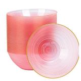 QualQuot 50 Pack 16 Oz Plastic Bowls with Gold Rim, Disposable Soup Bowls, Heavy Duty Dessert Bowls for Parties, Wedding and Everyday Use, Pink - Retail: $23