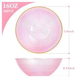 QualQuot 50 Pack 16 Oz Plastic Bowls with Gold Rim, Disposable Soup Bowls, Heavy Duty Dessert Bowls for Parties, Wedding and Everyday Use, Pink - Retail: $23
