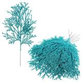 Winlyn 15 Pcs Teal Glitter Artificial Cedar Picks Sprays Christmas Floral Picks Faux Cedar Branches Stems Teal Christmas Tree Picks 15.4\" H for Floral Arrangement Wreath Swag Winter Centerpiece - Ret