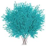 Winlyn 15 Pcs Teal Glitter Artificial Cedar Picks Sprays Christmas Floral Picks Faux Cedar Branches Stems Teal Christmas Tree Picks 15.4\" H for Floral Arrangement Wreath Swag Winter Centerpiece - Ret
