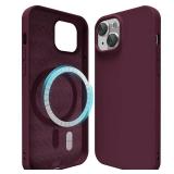 oakxco Silicone Case for iPhone 14/ iPhone 13 Case Magnetic, Compatible with Magsafe Wireless Charging, Slim Thin Soft Rubber Gel, Girly Cute Hard Shell Mag Safe Cover for Women, Burgundy Maroon - Ret