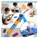 HONGTUO Toddler Truck Track Set with Lights & Sounds â 55-Inch Racing Track with 6 Die-Cast Cars, Perfect Birthday for 3 4 5 6 7 Years Old Boys and Girls - Retail: $24