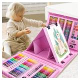 DLUCKY 208 PCS Art Supplies, Drawing Art Kit for Kids Adults Art Set with Double Sided Trifold Easel, Oil Pastels, Crayons, Colored Pencils, Watercolor Pens Gift for Girls Boys Artist,Pink - Retail: $