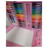 DLUCKY 208 PCS Art Supplies, Drawing Art Kit for Kids Adults Art Set with Double Sided Trifold Easel, Oil Pastels, Crayons, Colored Pencils, Watercolor Pens Gift for Girls Boys Artist,Pink - Retail: $