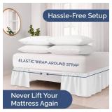 Wrap Around Dust Ruffle Bed Skirt - White - for Queen Size Beds w/ 14 Inch Drop - Easy Fit Elastic Strap - Adjustable Pleated Bedskirt w/Brushed Fabric, Wrinkle & Fade Free Women, Men, Kids & Teens - 