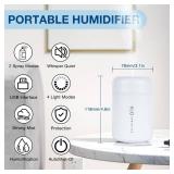 Portable Mini Humidifier, 300ml USB Cool Mist Small Humidifier with Colorful Lights. Perfect for Bedroom, Office, Plants, travel & Car (White) - Retail: $20
