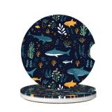 One Piece KOSUES Whale Shark Underwater Sea Life Absorbent Ceramic Car Coasters 1 Pack Round Insert Cupholder Coaster Car Cup Holder Mat with Finger Notch Anti-Slip Cork Base Reusable Drink Coasters 2