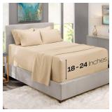 Hearth & Harbor Extra Deep Pocket Sheets - Fits Mattress 18-24 Inches Deep - Extra Deep Pocket Split King Size Sets - 7 Piece Split King Size - Cream - Retail: $39