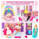 Style Shine Doll House Portable & Foldable Dollhouse w/ 60+ Pcs & 2 Dolls, Play House Toy with Bedroom Kitchen Pet House Camping Playset, Playhouse Birthday Gift for Girl Kid Toddler - Retail: $50