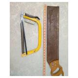 2 saws Yellow Handle Hacksaw tree saw 12inLarge antique handsaw 22inch blade